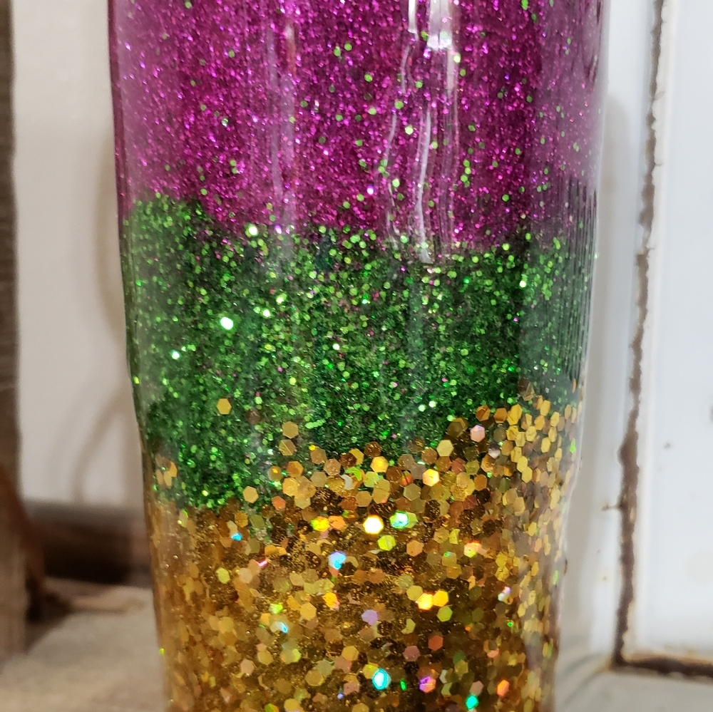 Mardi Gras Glittered Tumbler